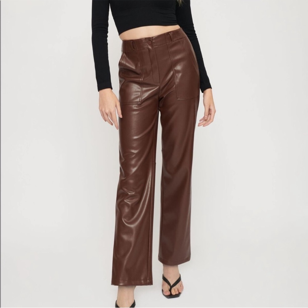 EUC DYNAMITE utility faux leather pants brown